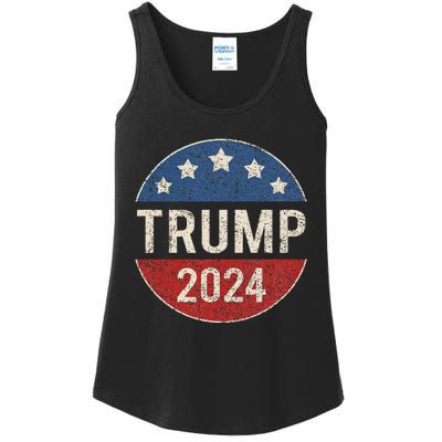 Trump 2024 Retro Campaign Button Re Elect President Trump Ladies Essential Tank