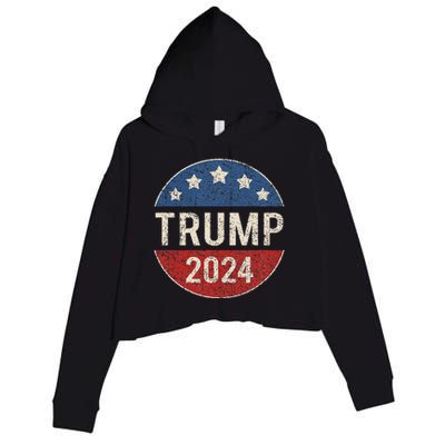 Trump 2024 Retro Campaign Button Re Elect President Trump Crop Fleece Hoodie