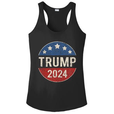 Trump 2024 Retro Campaign Button Re Elect President Trump Ladies PosiCharge Competitor Racerback Tank