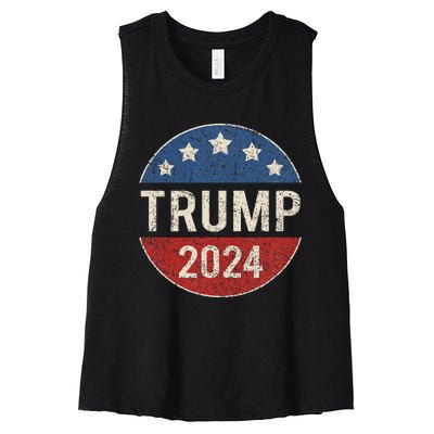 Trump 2024 Retro Campaign Button Re Elect President Trump Women's Racerback Cropped Tank