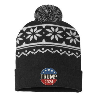 Trump 2024 Retro Campaign Button Re Elect President Trump USA-Made Snowflake Beanie