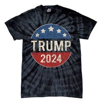 Trump 2024 Retro Campaign Button Re Elect President Trump Tie-Dye T-Shirt