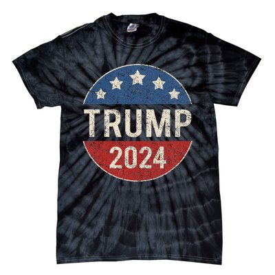 Trump 2024 Retro Campaign Button Re Elect President Trump Tie-Dye T-Shirt