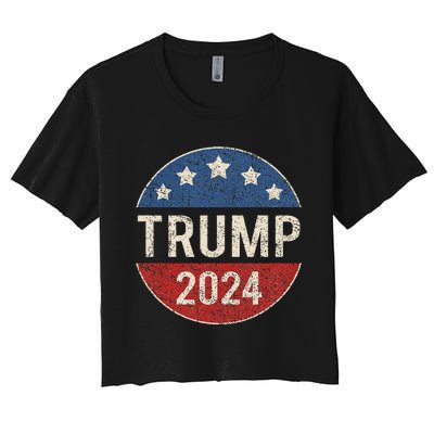 Trump 2024 Retro Campaign Button Re Elect President Trump Women's Crop Top Tee