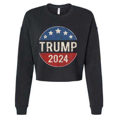 Trump 2024 Retro Campaign Button Re Elect President Trump Cropped Pullover Crew