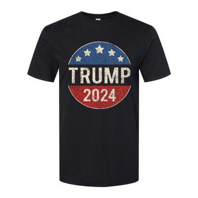 Trump 2024 Retro Campaign Button Re Elect President Trump Softstyle CVC T-Shirt