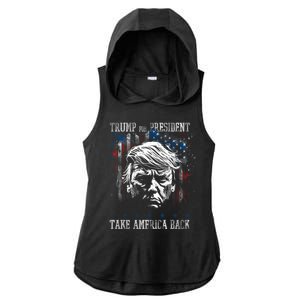 Trump 2024 Retro Take America Back Ladies PosiCharge Tri-Blend Wicking Draft Hoodie Tank