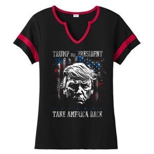 Trump 2024 Retro Take America Back Ladies Halftime Notch Neck Tee