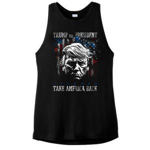 Trump 2024 Retro Take America Back Ladies PosiCharge Tri-Blend Wicking Tank