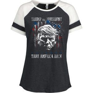 Trump 2024 Retro Take America Back Enza Ladies Jersey Colorblock Tee