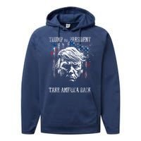 Trump 2024 Retro Take America Back Performance Fleece Hoodie