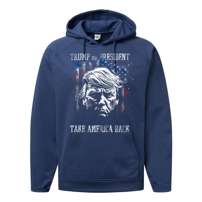 Trump 2024 Retro Take America Back Performance Fleece Hoodie