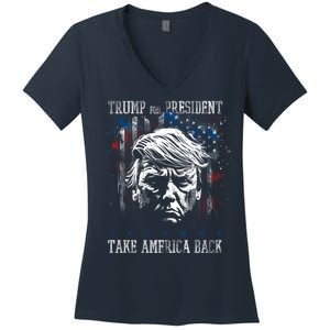 Trump 2024 Retro Take America Back Women's V-Neck T-Shirt