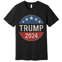 Trump 2024 Retro Campaign Button Re Elect President Premium T-Shirt