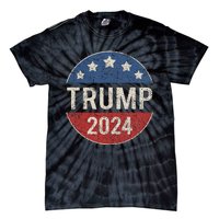 Trump 2024 Retro Campaign Button Re Elect President Tie-Dye T-Shirt