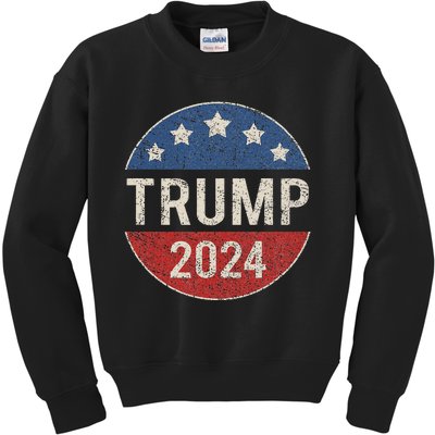 Trump 2024 Retro Campaign Button Re Elect President Kids Sweatshirt