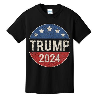 Trump 2024 Retro Campaign Button Re Elect President Kids T-Shirt