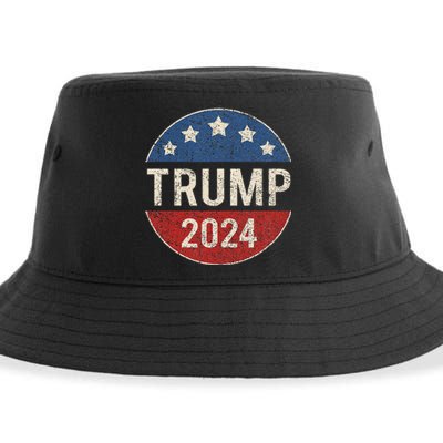 Trump 2024 Retro Campaign Button Re Elect President Trump Sustainable Bucket Hat