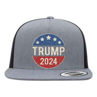 Trump 2024 Retro Campaign Button Re Elect President Trump Flat Bill Trucker Hat