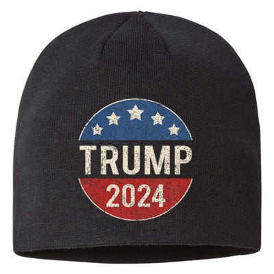 Trump 2024 Retro Campaign Button Re Elect President Trump Sustainable Beanie