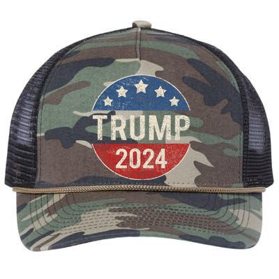 Trump 2024 Retro Campaign Button Re Elect President Trump Retro Rope Trucker Hat Cap