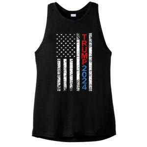 Trump 2024 Rustic Vertical American Flag Funny Gift Ladies PosiCharge Tri-Blend Wicking Tank