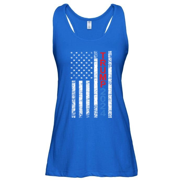 Trump 2024 Rustic Vertical American Flag Funny Gift Ladies Essential Flowy Tank