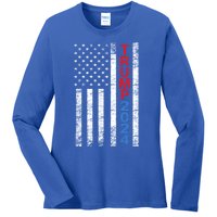 Trump 2024 Rustic Vertical American Flag Funny Gift Ladies Long Sleeve Shirt