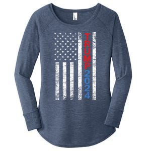 Trump 2024 Rustic Vertical American Flag Funny Gift Women's Perfect Tri Tunic Long Sleeve Shirt