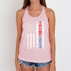 Trump 2024 Rustic Vertical American Flag Funny Gift Women's Knotted Racerback Tank