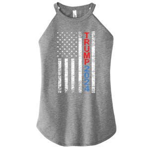 Trump 2024 Rustic Vertical American Flag Funny Gift Women's Perfect Tri Rocker Tank