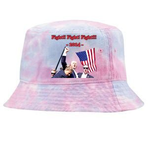 Trump 2024 Raise Fist Pump Shooting Bloody Rally Tie-Dyed Bucket Hat