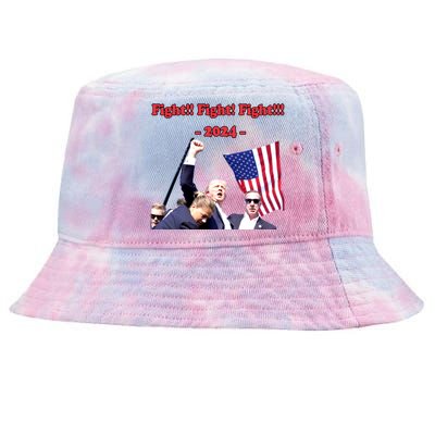 Trump 2024 Raise Fist Pump Shooting Bloody Rally Tie-Dyed Bucket Hat