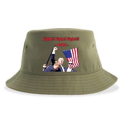 Trump 2024 Raise Fist Pump Shooting Bloody Rally Sustainable Bucket Hat