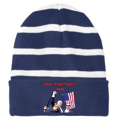 Trump 2024 Raise Fist Pump Shooting Bloody Rally Striped Beanie with Solid Band