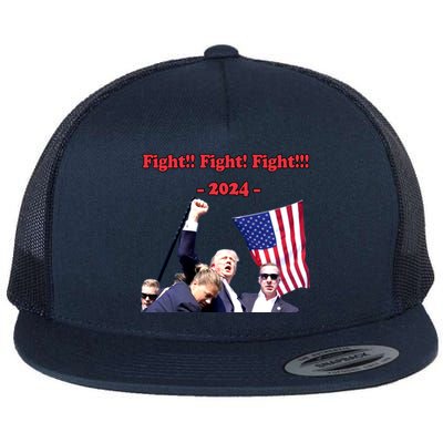 Trump 2024 Raise Fist Pump Shooting Bloody Rally Flat Bill Trucker Hat