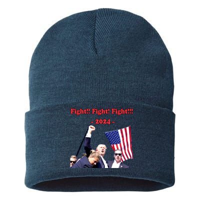 Trump 2024 Raise Fist Pump Shooting Bloody Rally Sustainable Knit Beanie