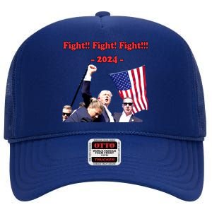 Trump 2024 Raise Fist Pump Shooting Bloody Rally High Crown Mesh Back Trucker Hat