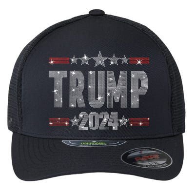 Trump 2024 Rhinestone Trump Rally Flexfit Unipanel Trucker Cap
