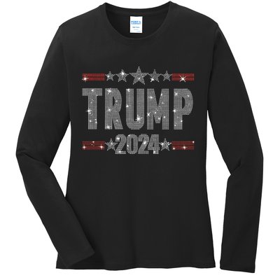 Trump 2024 Rhinestone Trump Rally Ladies Long Sleeve Shirt