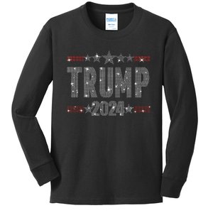 Trump 2024 Rhinestone Trump Rally Kids Long Sleeve Shirt