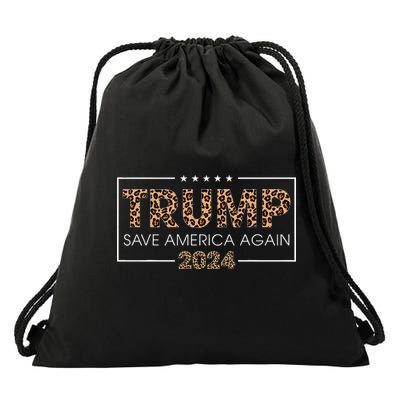 Trump 2024 Save America Again Leopard Drawstring Bag