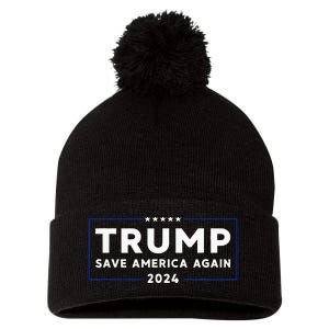 Trump 2024 Save America Save America Again Trump Pom Pom 12in Knit Beanie