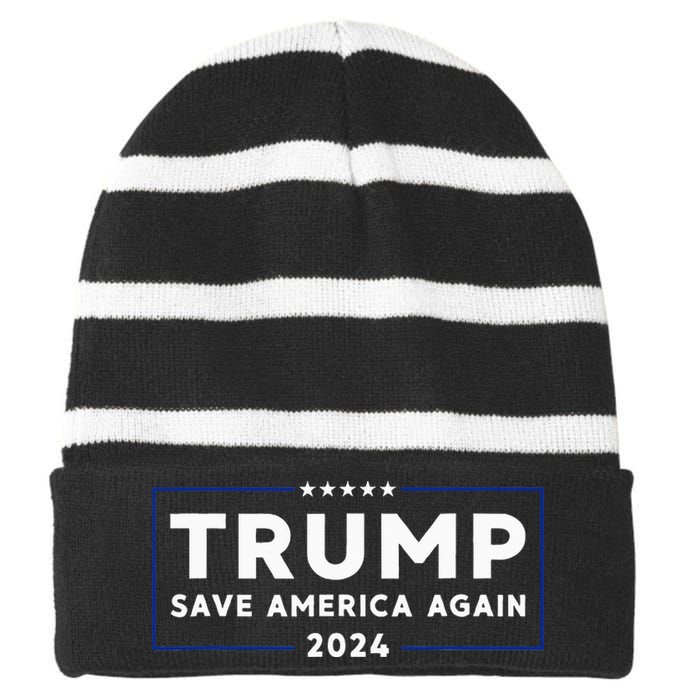 Trump 2024 Save America Save America Again Trump Striped Beanie with Solid Band