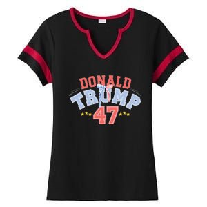 Trump 2024 Second Term Classic 47th President Cute American Ladies Halftime Notch Neck Tee