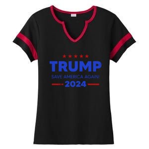 Trump 2024 Save America Again Ladies Halftime Notch Neck Tee