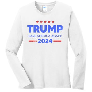 Trump 2024 Save America Again Ladies Long Sleeve Shirt