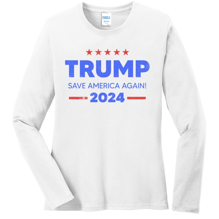 Trump 2024 Save America Again Ladies Long Sleeve Shirt