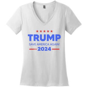 Trump 2024 Save America Again Women's V-Neck T-Shirt