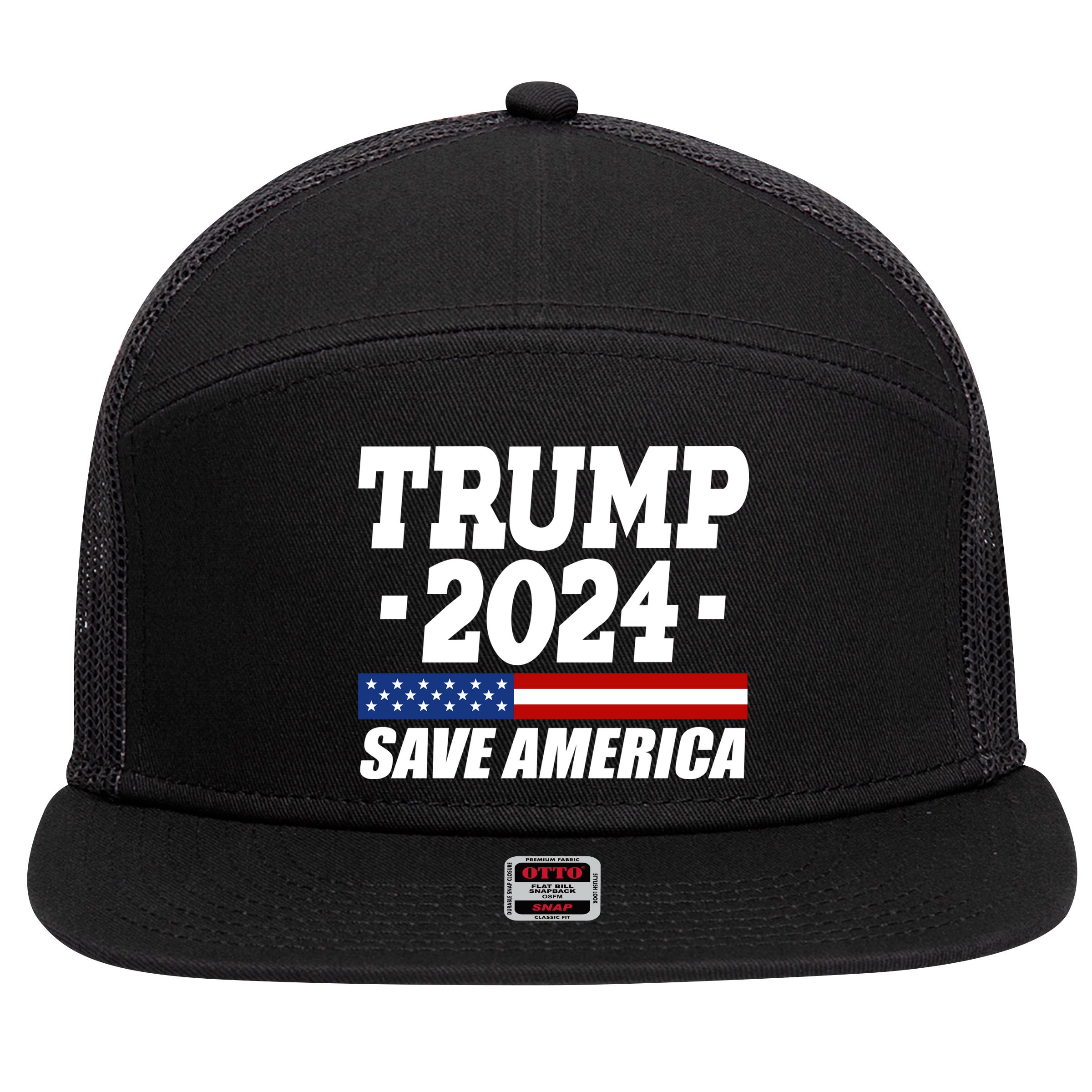 Trump 2024 Save America 7 Panel Mesh Trucker Snapback Hat